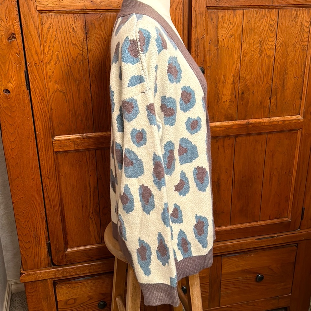 Mystree Leopard Print Cardigan Button-Up Cream, G… - image 2